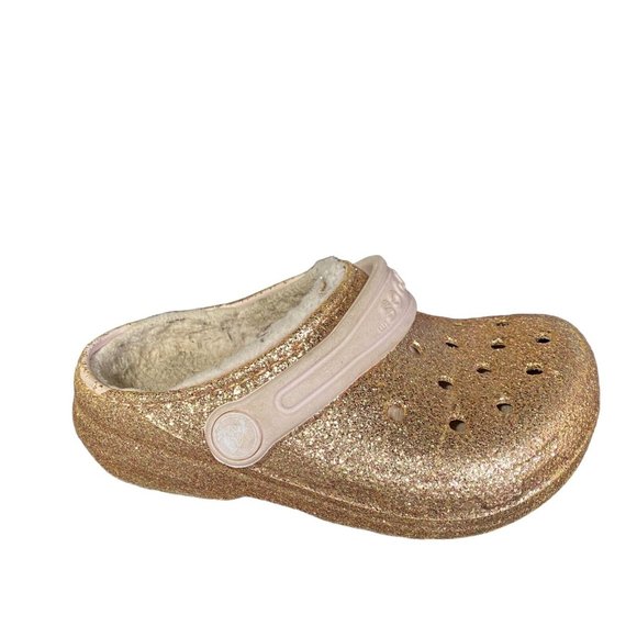 CROCS Shoes Crocs Gold Glitter Sparkle Kids Girls Shearling Lined
